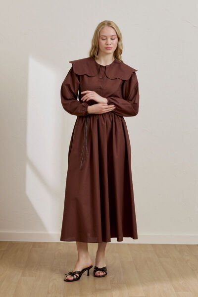 Acı Kahve Papatya Yaka Crop Gömlek & Balon Etek