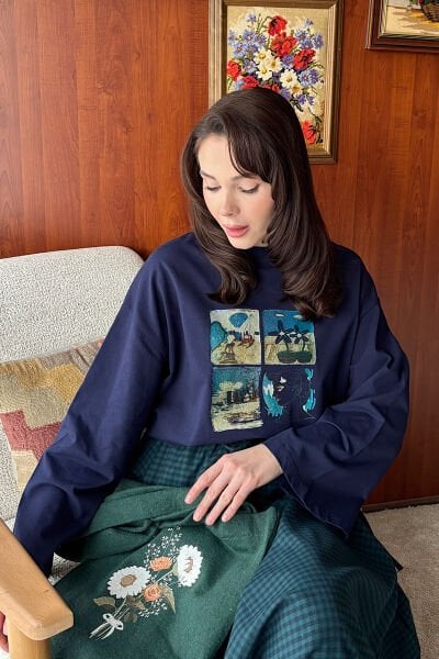 Haki Papatya Baskılı Kaşe Çanta