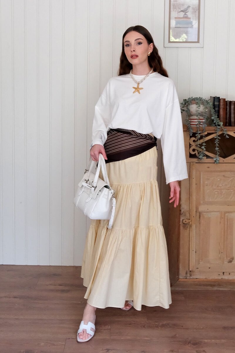 Ekru Body & Tereyağ Sarısı Çapraz Kat Etek Takım