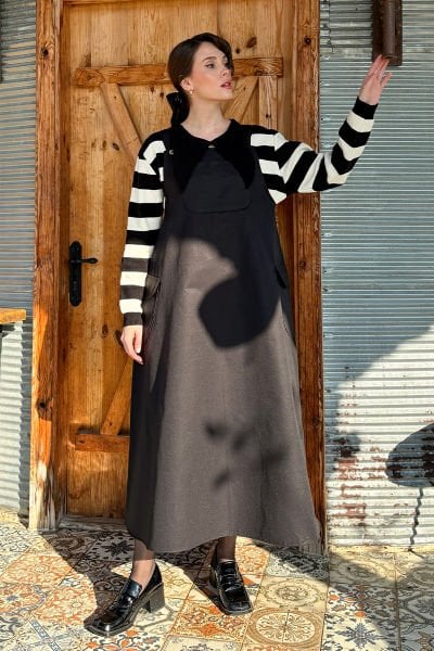 Siyah Keten Etekli Salopet