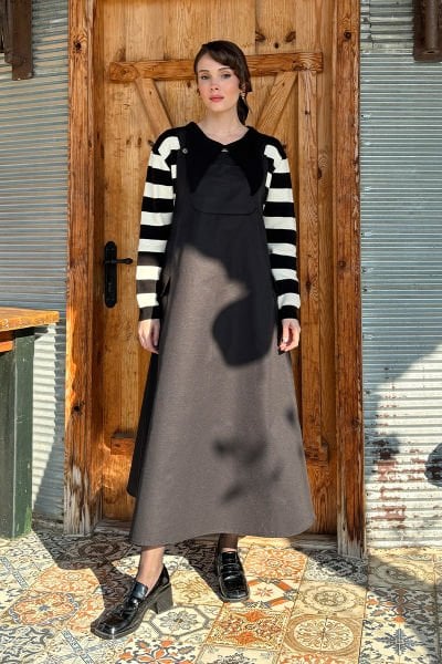 Siyah Keten Etekli Salopet