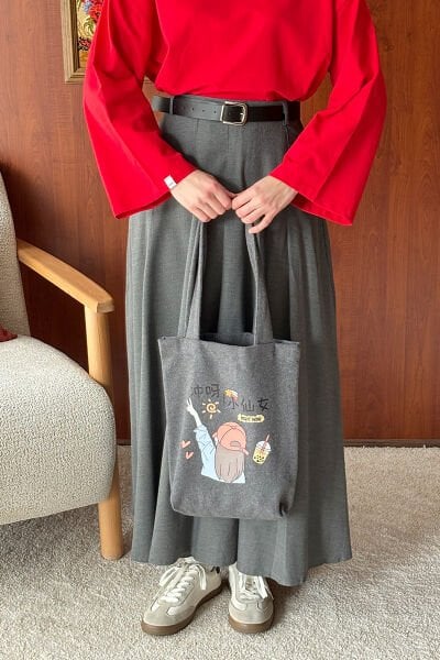 Antrasit Şapkalı Kız Baskılı Kaşe Çanta