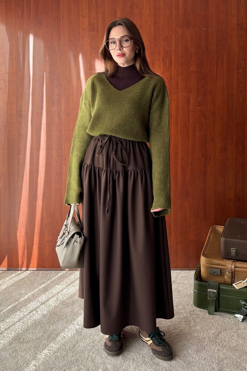 Acı Kahve Fırfır Detay Poliviskon Etek