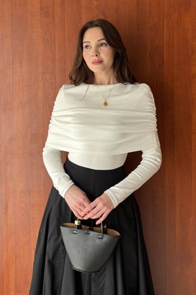 Beyaz Oysho Büzgü Detaylı Bluz