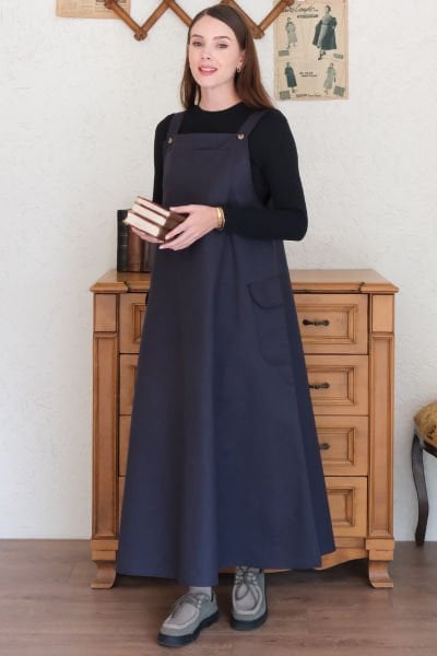 Lacivert Keten Etekli Salopet