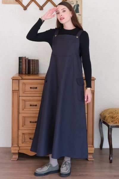 Lacivert Keten Etekli Salopet