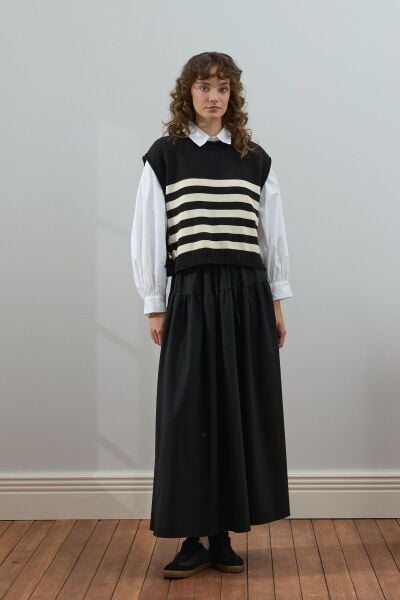 Siyah Fırfır Detay Poliviskon Etek