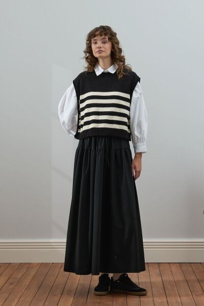 Siyah Fırfır Detay Poliviskon Etek