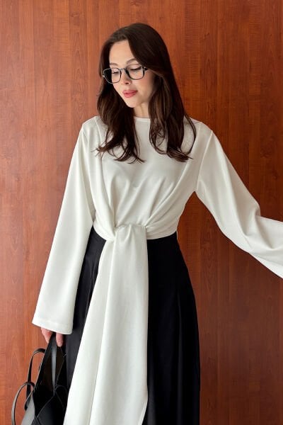 Beyaz Oysho Bağlamalı Bluz