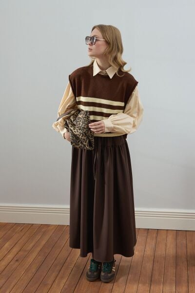 Acı Kahve Fırfır Detay Poliviskon Etek