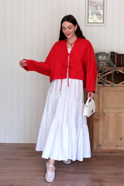 Beyaz Çapraz Kat Etek