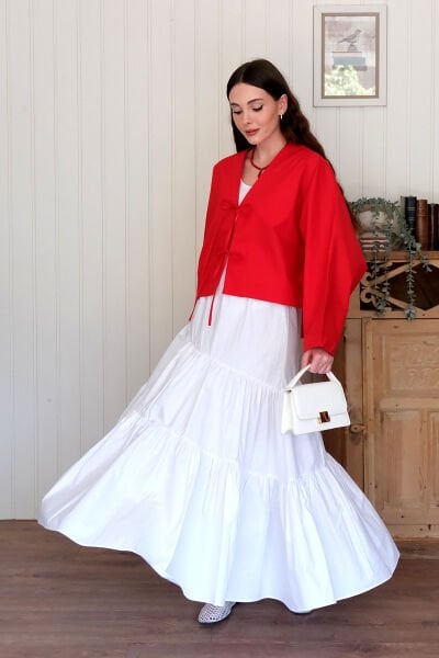 Beyaz Çapraz Kat Etek