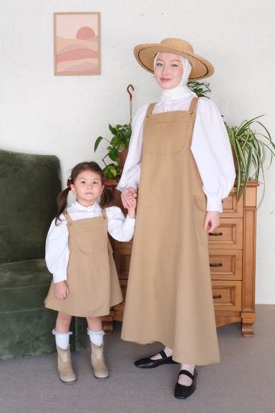 Anne - Çocuk Sütlü Kahve Duck Keten Etekli Salopet