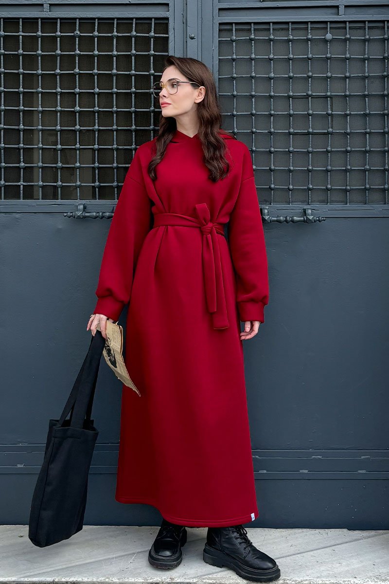 Bordo 3 İplik Sweat Elbise