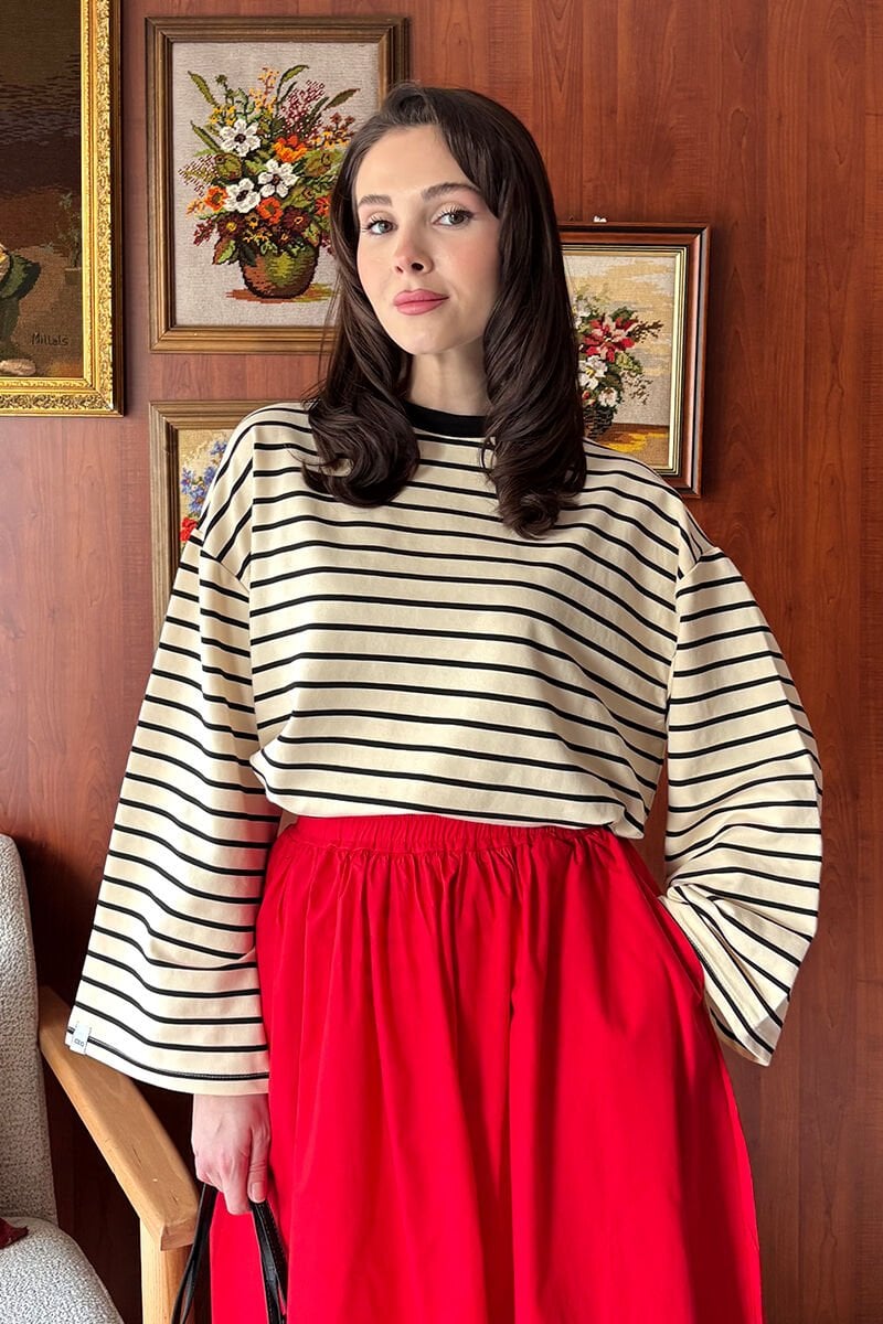 Siyah 2 İplik Çizgili Body