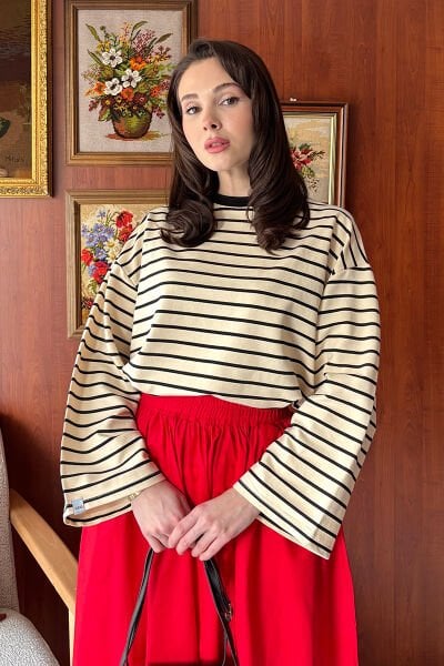 Siyah 2 İplik Çizgili Body