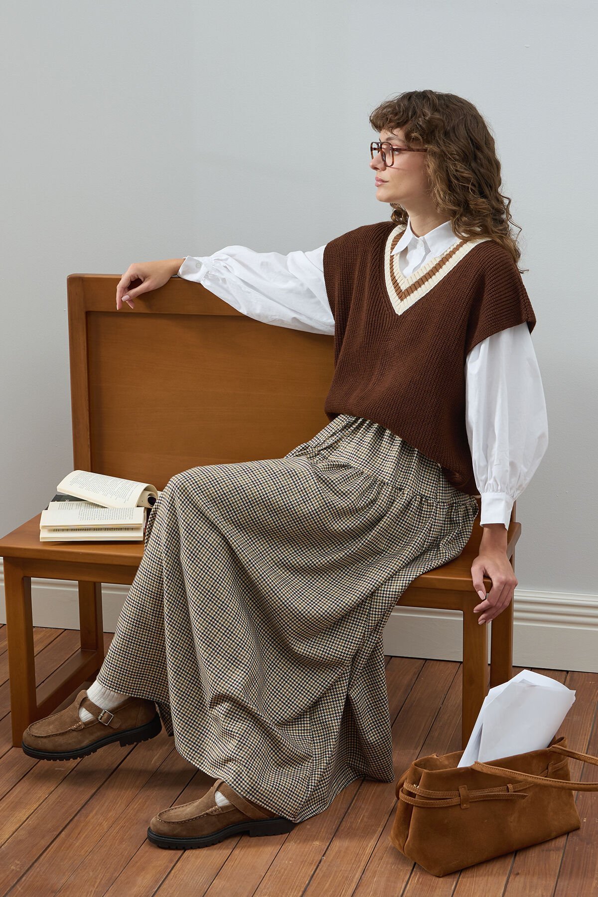 Kaz Ayağı Desen Etek