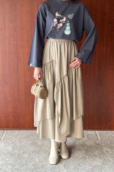 Antrasit Winter Baskılı Basic Body & Vizon Poliviskon Bohem Kat Etek Takım