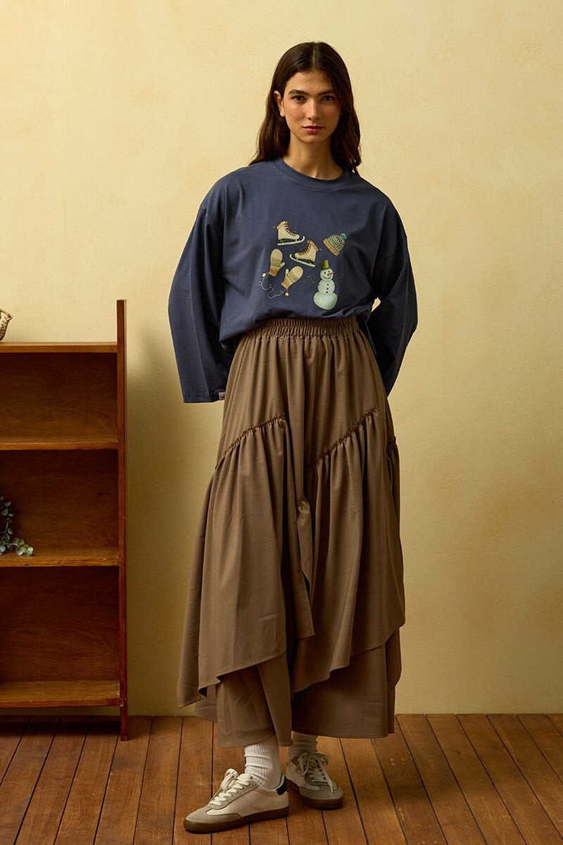 Antrasit Winter Baskılı Basic Body & Vizon Poliviskon Bohem Kat Etek Takım