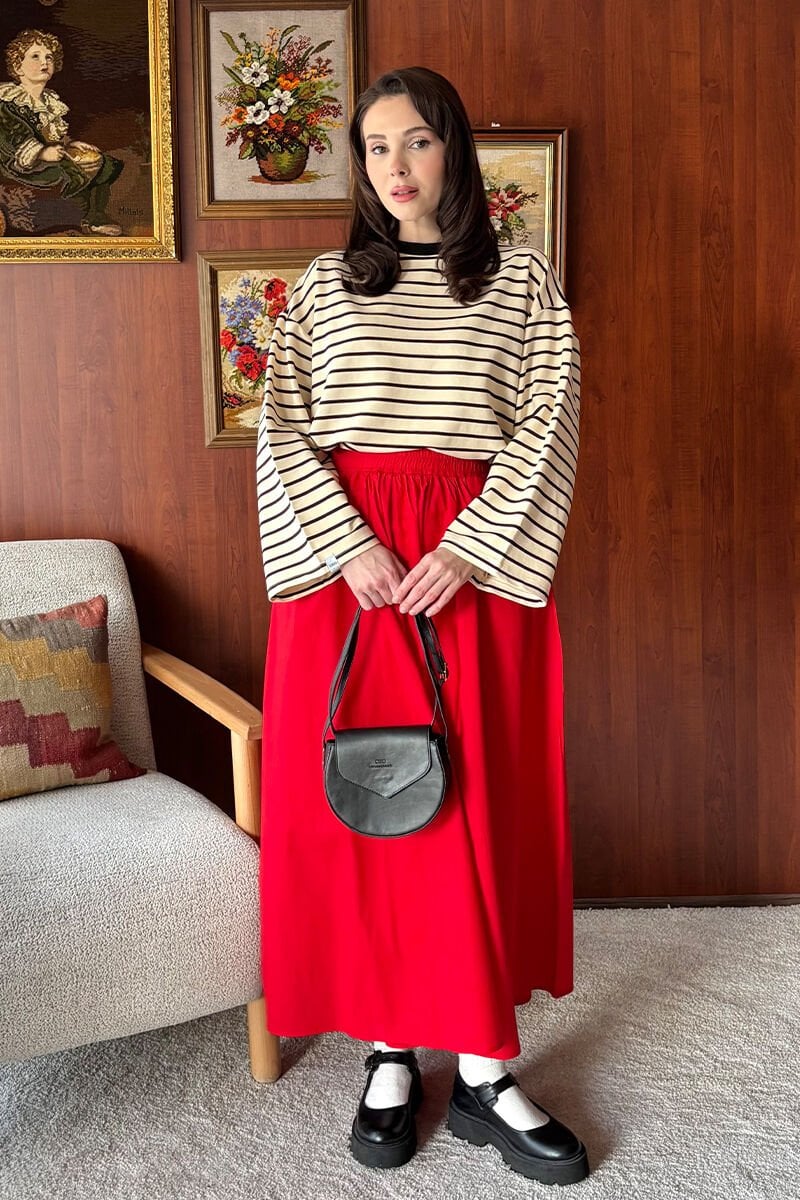 Siyah 2 İplik Çizgili Body & Antrasit Balon Etek Takım