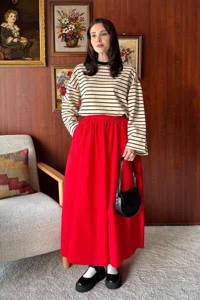 Siyah 2 İplik Çizgili Body & Antrasit Balon Etek Takım