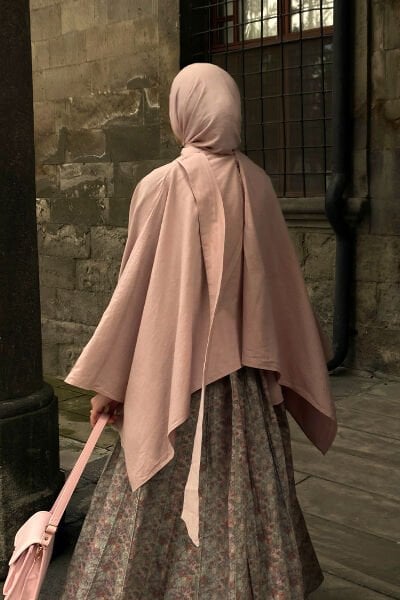 Soft Pembe Organik Keten Pelerin Kol Bluz