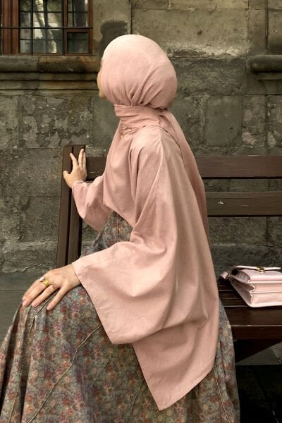 Soft Pembe Organik Keten Pelerin Kol Bluz