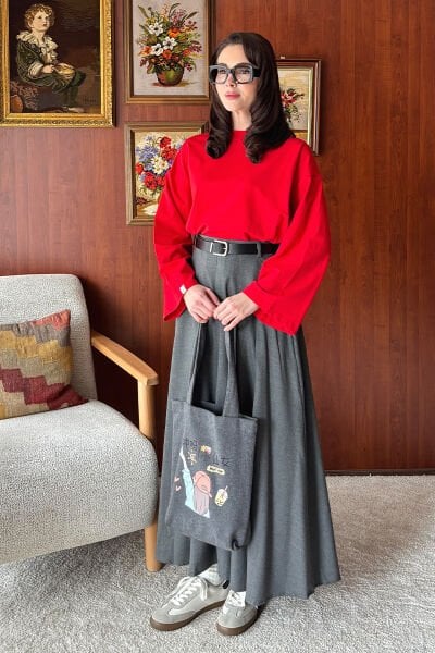 Kırmızı Body & Antrasit Poliviskon Kolej Etek Takım