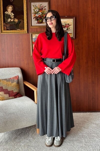 Kırmızı Body & Antrasit Poliviskon Kolej Etek Takım