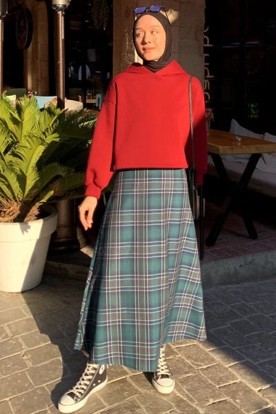 Yeşil Ekose Kloş Etek