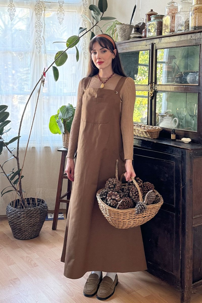 Acı Kahve Keten Etekli Salopet