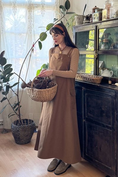 Acı Kahve Keten Etekli Salopet