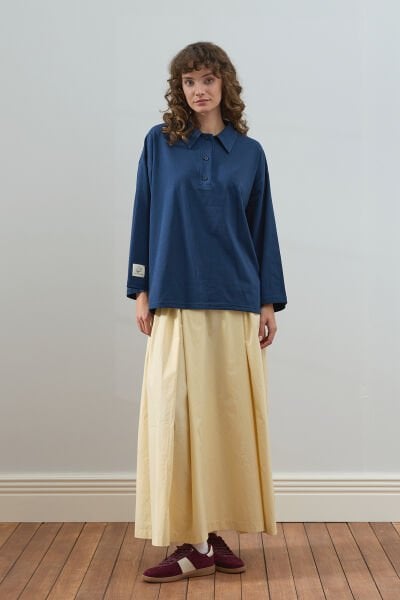 Lacivert Süprem Polo Yaka Body & Tereyağ Sarısı Pile Detay Etek Takım