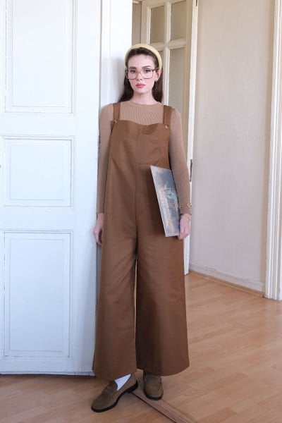 Acı Kahve Keten Salopet Tulum