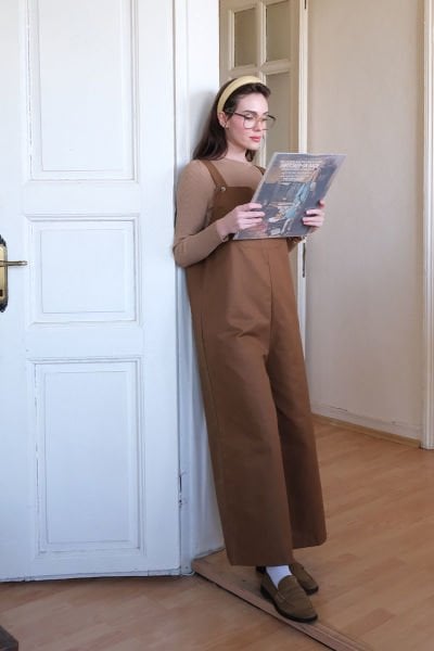 Acı Kahve Keten Salopet Tulum