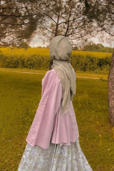 Soft Pembe Organik Keten Volümlü Bluz