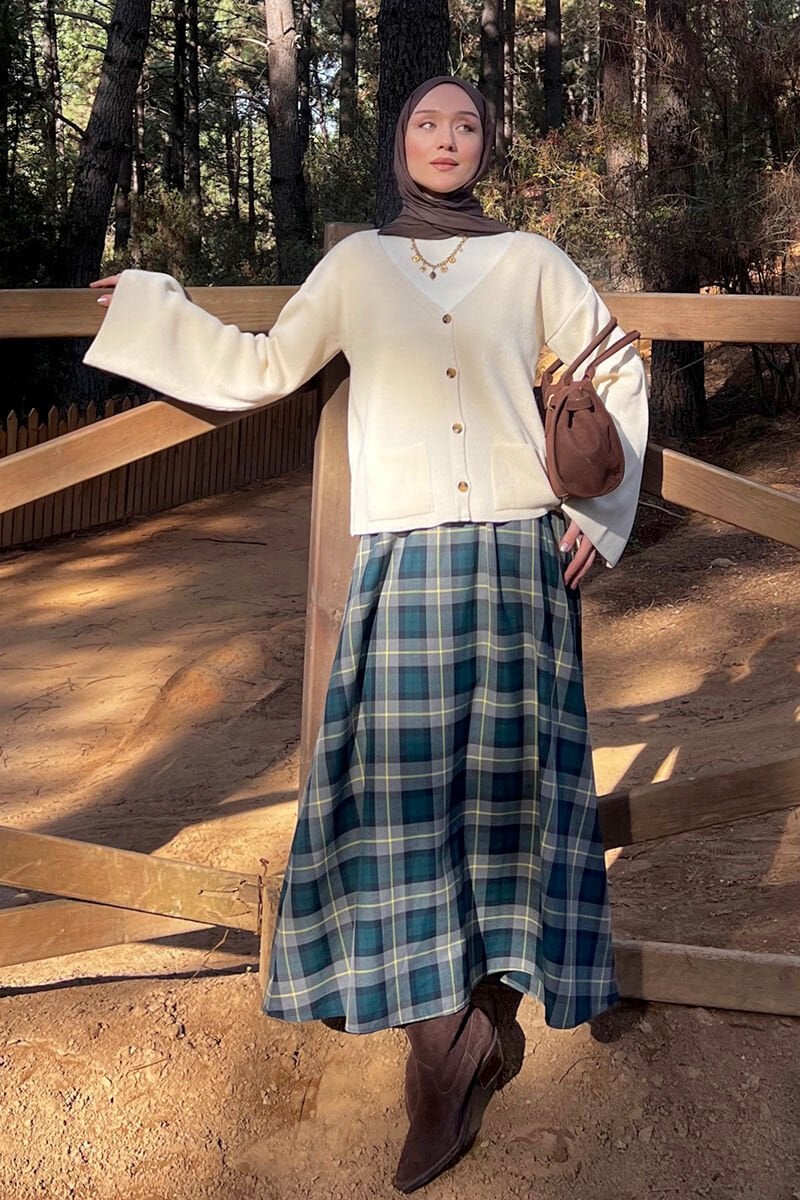 Zümrüt Ekose Kloş Etek