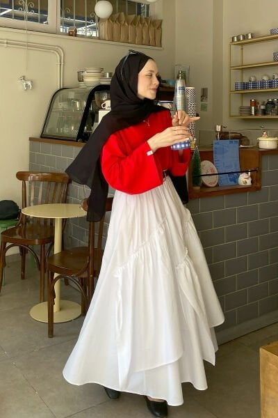 Beyaz Koton Bohem Kat Etek