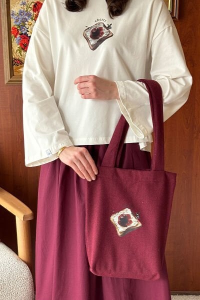 Bordo Reçel Baskılı Kaşe Çanta