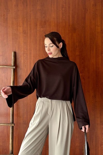Acı Kahve Oysho Dik Yaka Bluz