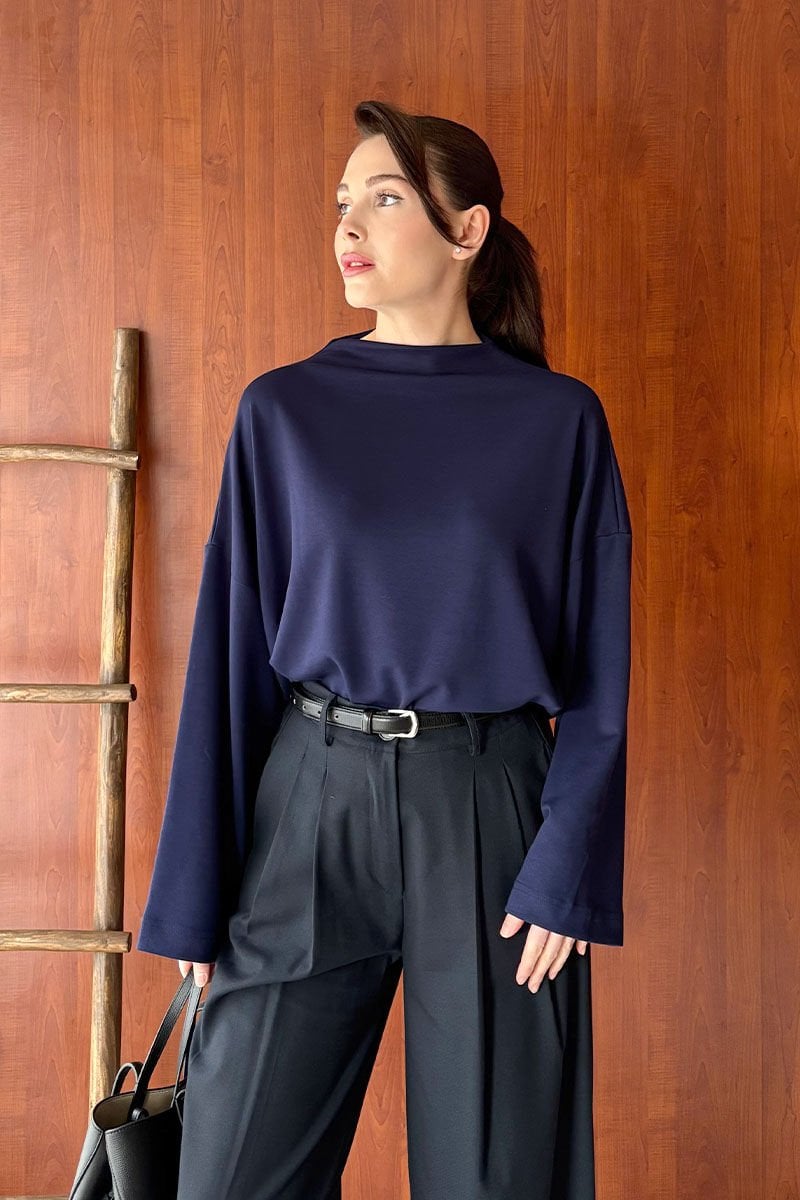 Lacivert Oysho Dik Yaka Bluz