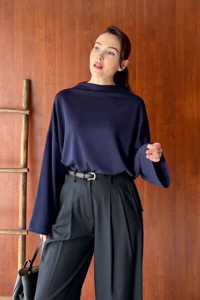 Lacivert Oysho Dik Yaka Bluz