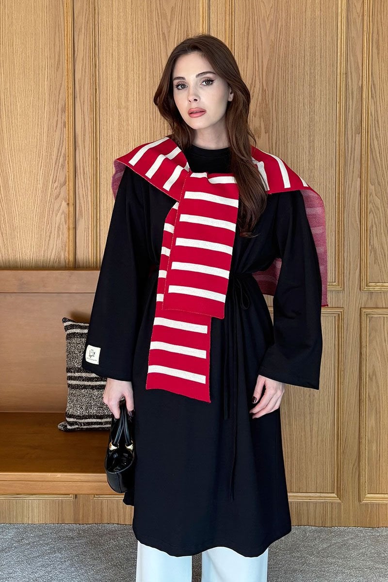 Kırmızı Çizgili Şal Atkı