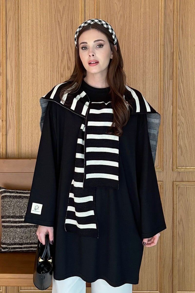 Siyah Çizgili Şal Atkı