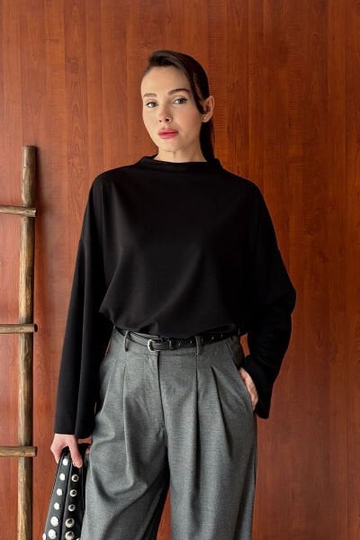 Siyah Oysho Dik Yaka Bluz