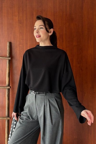 Siyah Oysho Dik Yaka Bluz