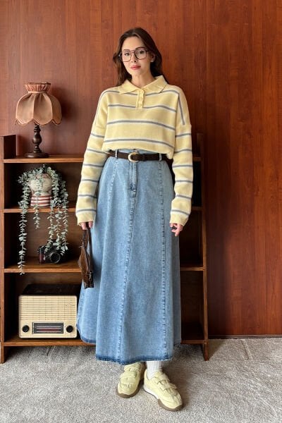 Buz Mavisi Kot Kloş Etek