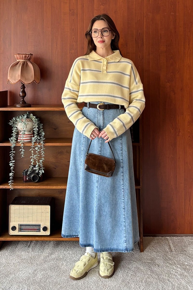 Buz Mavisi Kot Kloş Etek