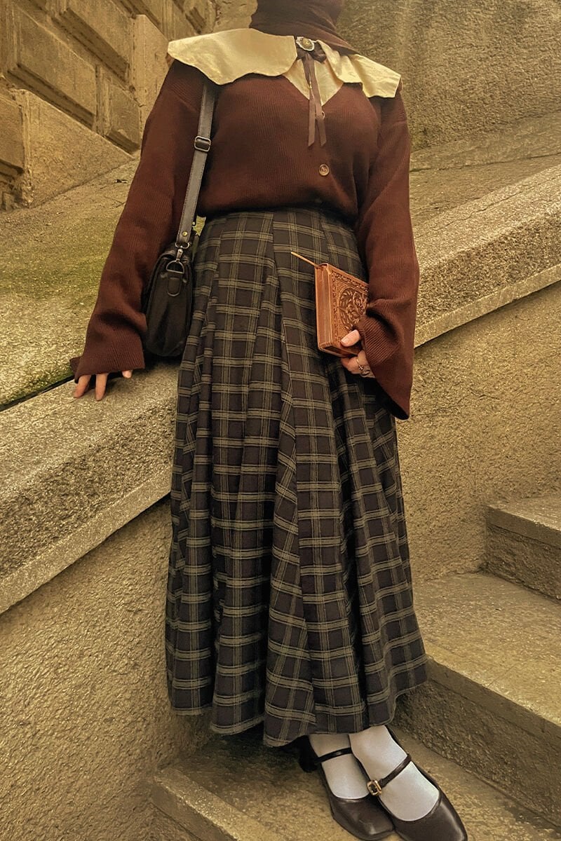 Acı Kahve Ekose Parçalı Etek