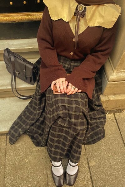 Acı Kahve Ekose Parçalı Etek